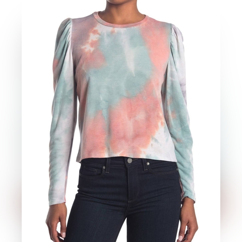 4/$20 NEW Know.One.Cares Tie Dye Long Sleeve Blouse w/ Semi Puff Shoulders sz S